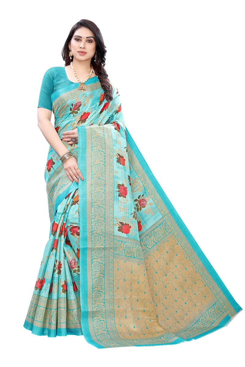 Yashika Women's Art Silk Woven Saree with Blouse Piece (PRITHAVI BLUE,Free Size) - Image 1