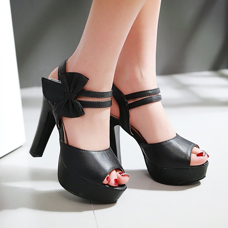 Peep-Toed Shoes Bow Sandals Women High Heels - Image 4