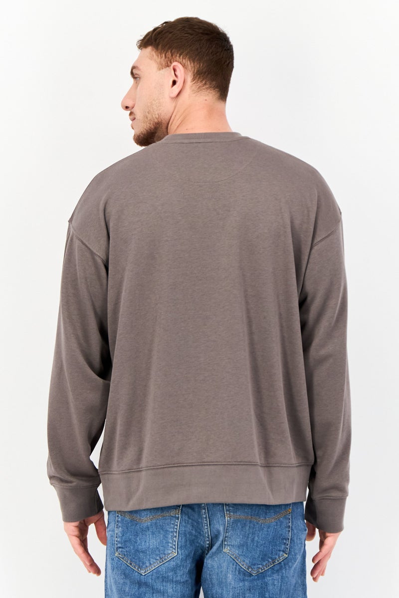 Established Redefining Essentials Men Crew Neck Brand Logo Long Sleeves Sweatshirt, Charcoal - Image 3