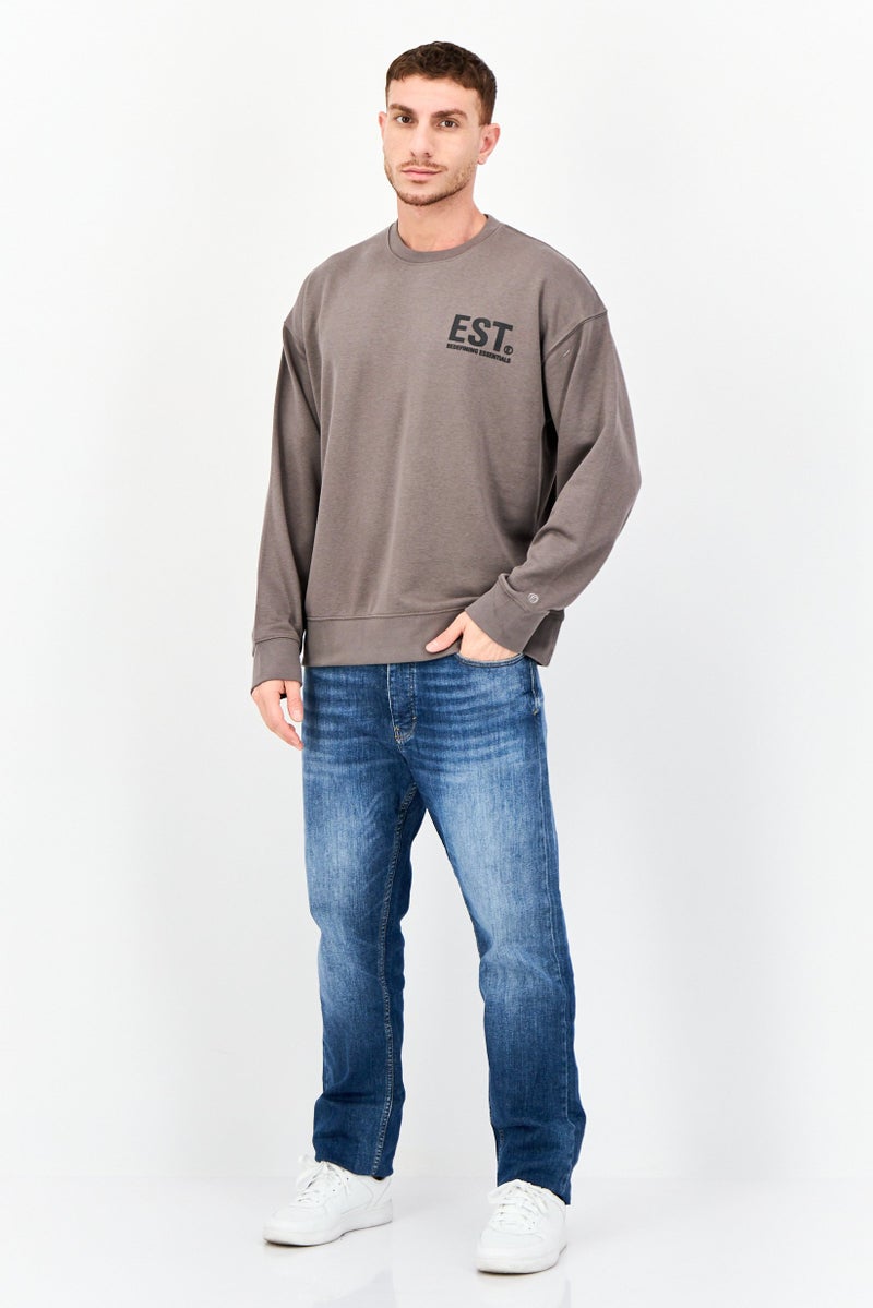 Established Redefining Essentials Men Crew Neck Brand Logo Long Sleeves Sweatshirt, Charcoal - Image 2