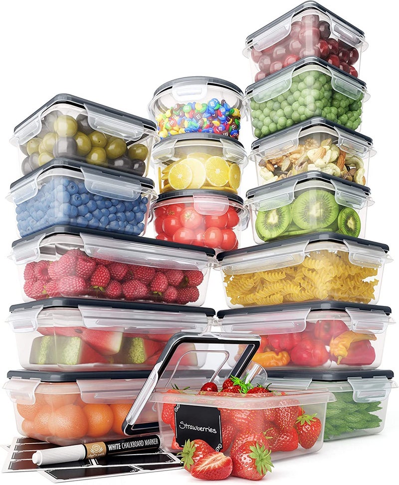 Chef's Path 32 Piece Plastic Food Storage Containers with Lids (16 Lids + 16 Containers)  Airtight Plastic Containers for Pantry & Kitchen Organization - Kitchen Storage Containers - Food Containers - Image 1