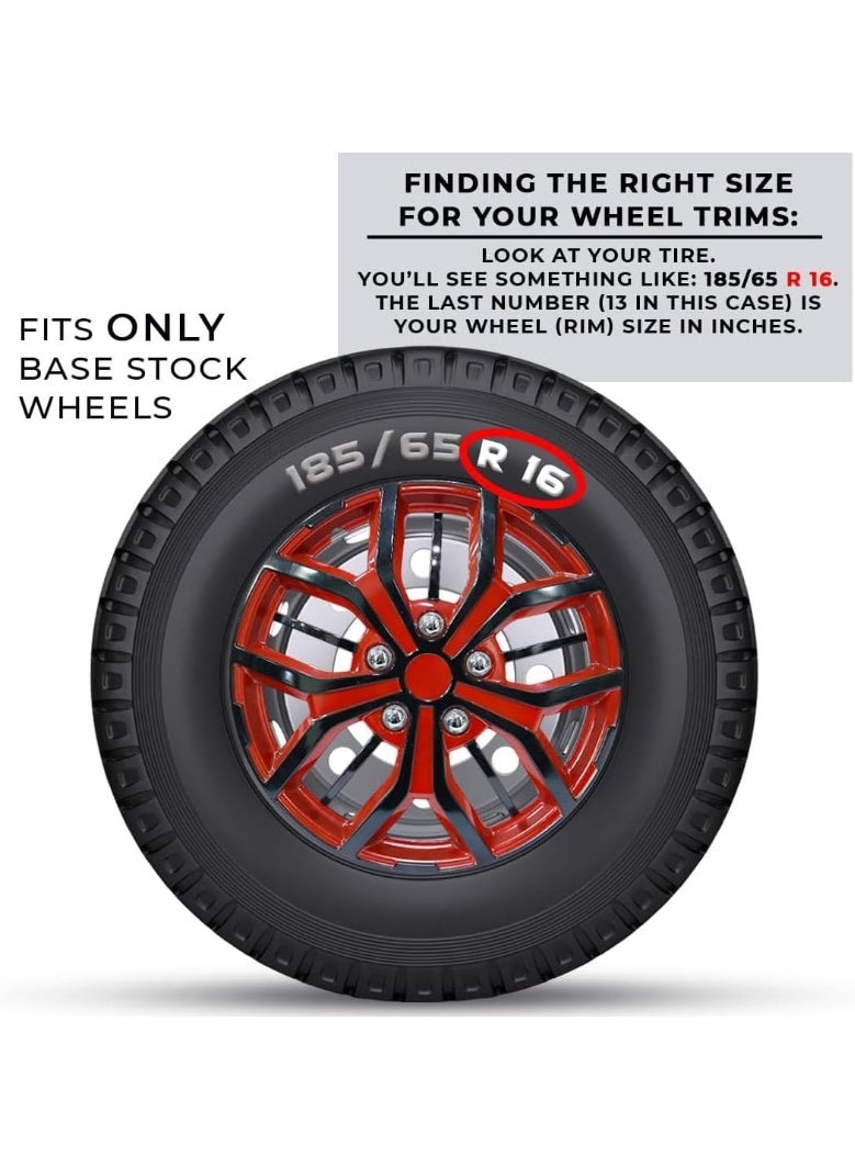 Wheel Covers, Red and Black Sport Design Hub Caps, Taiwan Wheel Cover | Nested Style, Set of 4 - Image 3