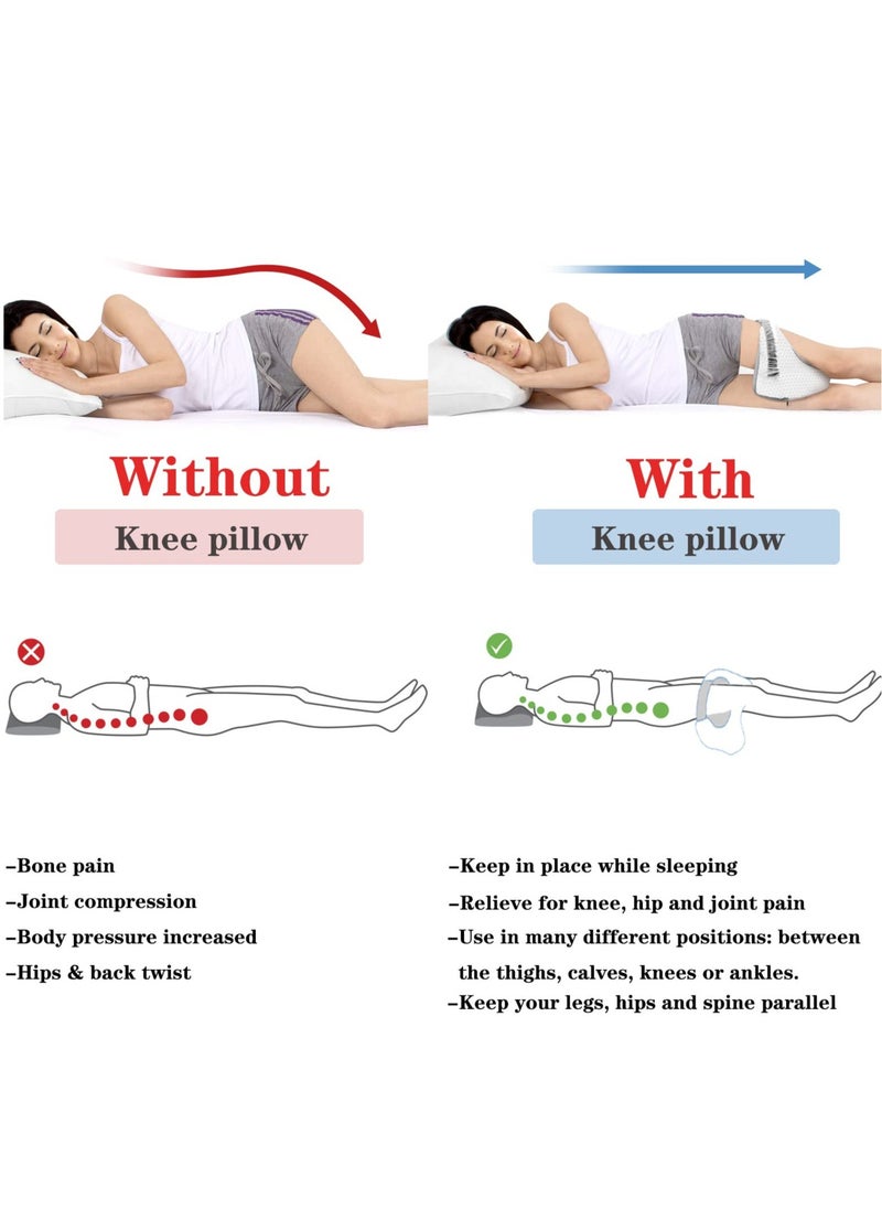 Excefore - Orthopedic Knee Pillow for Side Sleepers, Memory Foam Leg Pillow for Pregnancy Sciatica Back Hip Pain Relief Knee Support Pillows with Adjustable Strap (Grey) - Image 1