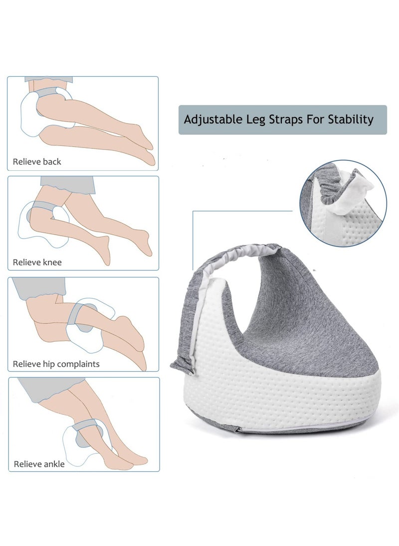 Excefore - Orthopedic Knee Pillow for Side Sleepers, Memory Foam Leg Pillow for Pregnancy Sciatica Back Hip Pain Relief Knee Support Pillows with Adjustable Strap (Grey) - Image 1