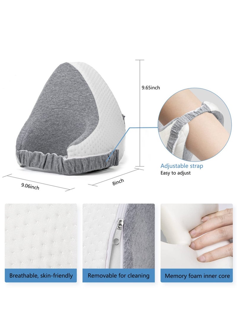 Excefore - Orthopedic Knee Pillow for Side Sleepers, Memory Foam Leg Pillow for Pregnancy Sciatica Back Hip Pain Relief Knee Support Pillows with Adjustable Strap (Grey) - Image 1