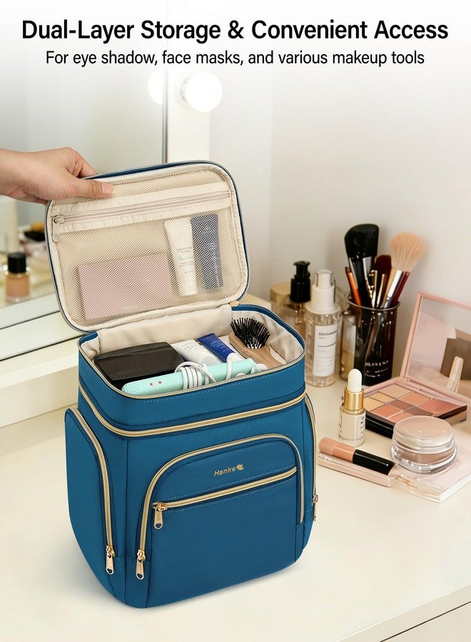 Hanke Large Toiletry Bag for Women Travel, Double Layer Organizer with Wide Opening for Full-Size Cosmetics & Toiletries, 12.2L Water-Resistant Makeup Bag,Navy Blue - Image 5