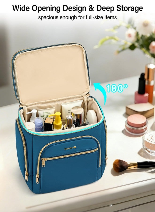 Hanke Large Toiletry Bag for Women Travel, Double Layer Organizer with Wide Opening for Full-Size Cosmetics & Toiletries, 12.2L Water-Resistant Makeup Bag,Navy Blue - Image 2