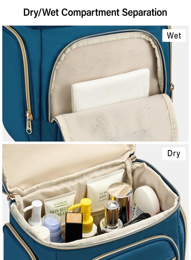 Hanke Large Toiletry Bag for Women Travel, Double Layer Organizer with Wide Opening for Full-Size Cosmetics & Toiletries, 12.2L Water-Resistant Makeup Bag,Navy Blue - Image 4