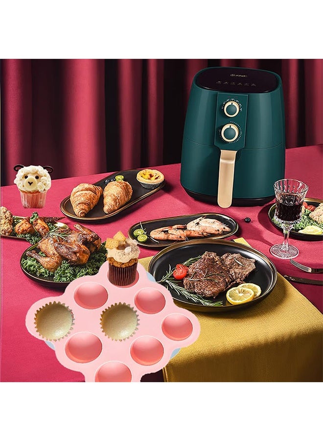 ليمون ٣ قطع من قوالب البيض السيليكونية للمقلاة الهوائية، قالب بيض قابل لإعادة الاستخدام، صينية خبز غير لاصقة للمقلاة الهوائية، ٩ قوالب مافن سيليكونية بتجاويف، مناسبة لملحقات المقلاة الهوائية. - Image 4