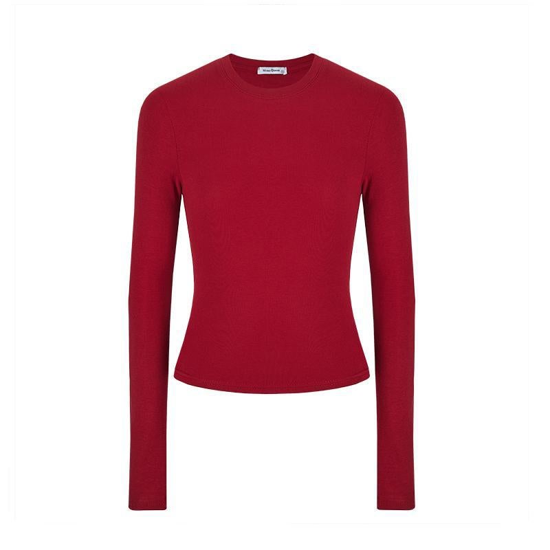 Solid Color Long-sleeved Shirt Womens Slim-fit Slimming Early Autumn Base Shirt Crewneck Top Dark gray - Image 5