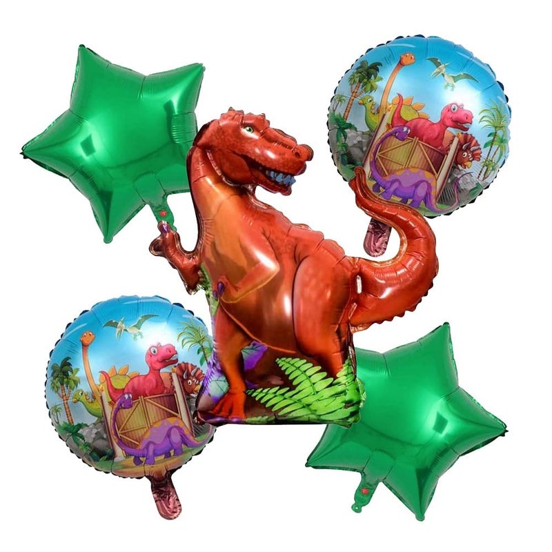 Pop The Party 5PCS/Set Dinosaur Shape Balloons with Star and Round Foil Birthday Decoration - Image 3