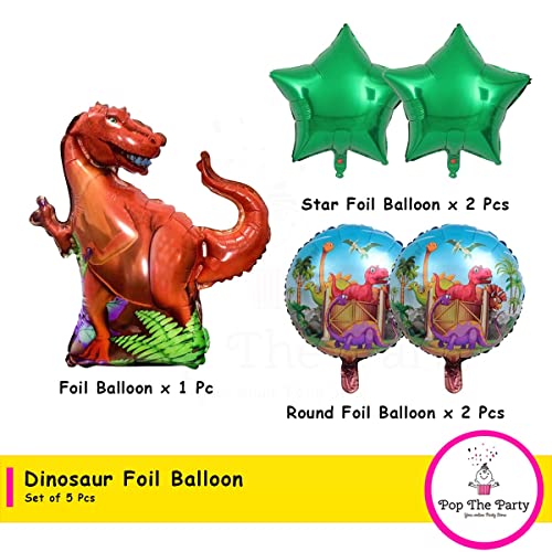 Pop The Party 5PCS/Set Dinosaur Shape Balloons with Star and Round Foil Birthday Decoration - Image 2
