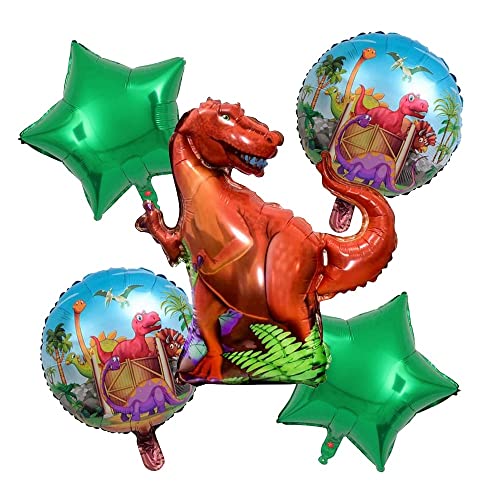 Pop The Party 5PCS/Set Dinosaur Shape Balloons with Star and Round Foil Birthday Decoration - Image 1