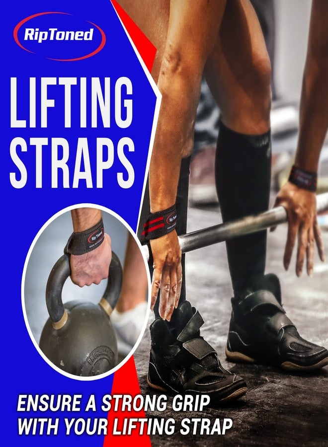 رب توند أحزمة معصم Rip Toned Performance لرفع الأثقال - أحزمة رفع مبطنة بطول 23 بوصة للرجال والنساء - أحزمة قطنية رياضية لتمارين الرفعة المميتة، وتدريبات القوة، وكمال الأجسام، ورفع الأثقال - أزرق - Image 2