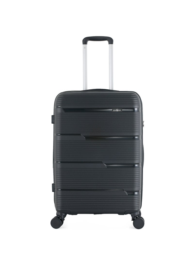 HT H.T Checked Luggage Suitcase–Durable Hard Shell Suitcases with Spinner Wheels, Telescopic Handle & Anti-Theft Zippers (65 Litre, Lightweight Travel Suitcase) (Black, Checked-Small 24"-Inch) - Image 1