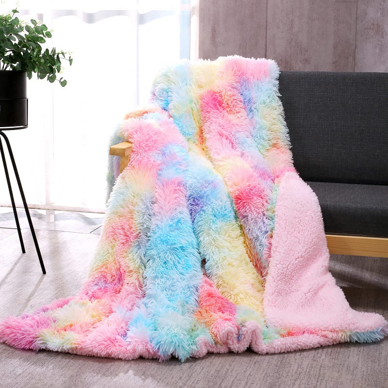 DANGTOP Faux Fur Throw Blanket, Tie Dye Fluffy Blanket, Super Soft Rainbow Blanket for Girls, Luxury Cozy Warm Plush Thick Sherpa Throws for Bed Couch Living Room (Rainbow, 50X60 inches) - Image 1