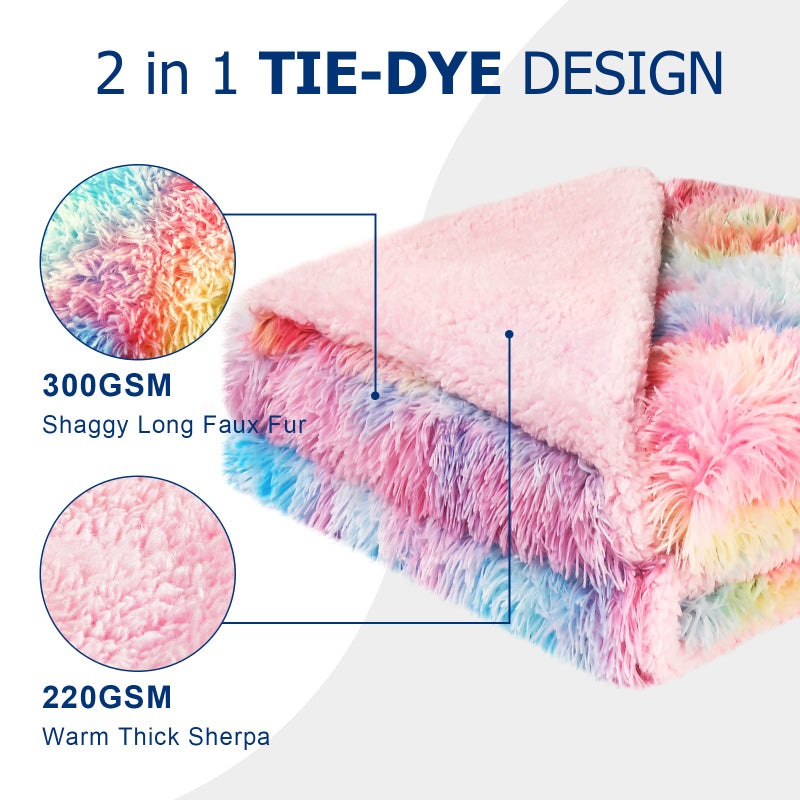 DANGTOP Faux Fur Throw Blanket, Tie Dye Fluffy Blanket, Super Soft Rainbow Blanket for Girls, Luxury Cozy Warm Plush Thick Sherpa Throws for Bed Couch Living Room (Rainbow, 50X60 inches) - Image 2