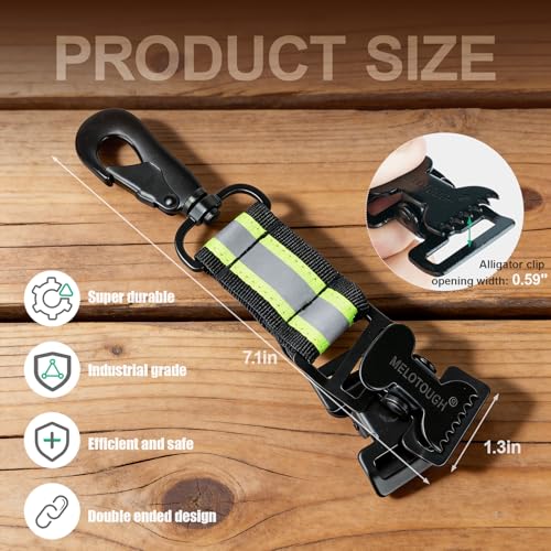 MELOTOUGH Firefighter Glove Clip Strap - Heavy-Duty Double Clip Design with Swivel Snap Hook | Anti-Loss Glove Holder for Firefighting & Work (Alligator Clip 2 head-Lime) - Image 2