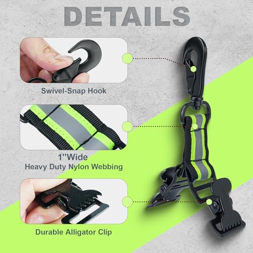 MELOTOUGH Firefighter Glove Clip Strap - Heavy-Duty Double Clip Design with Swivel Snap Hook | Anti-Loss Glove Holder for Firefighting & Work (Alligator Clip 2 head-Lime) - Image 3
