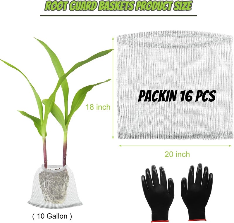 Froidesente 16 Pcs Root Guard Gopher Proof Stainless Steel Wire Baskets, 10 Gallon Mesh Root Protection for Gophers Moles Voles, Planting Baskets for Roots Tubers Bulbs Trees Flowers (20" × 18") - Image 2