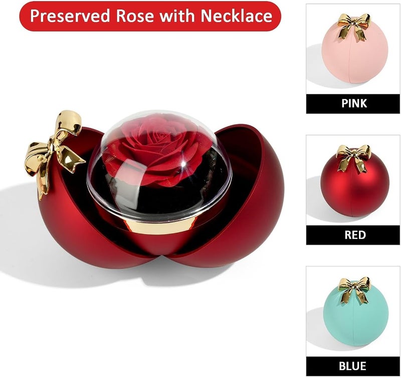 ALMEKAQUZ Preserved Handmade Rose Box(Spherical) with Heart Necklace,Eternal Flowers Rose Birthday Gifts for Mom Wife Girlfriend Grandma on Mothers Day Anniversary with ''To My Love'' Card(Red) - Image 3