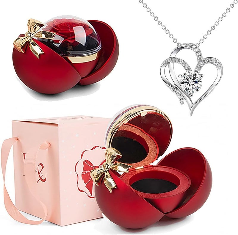 ALMEKAQUZ Preserved Handmade Rose Box(Spherical) with Heart Necklace,Eternal Flowers Rose Birthday Gifts for Mom Wife Girlfriend Grandma on Mothers Day Anniversary with ''To My Love'' Card(Red) - Image 1