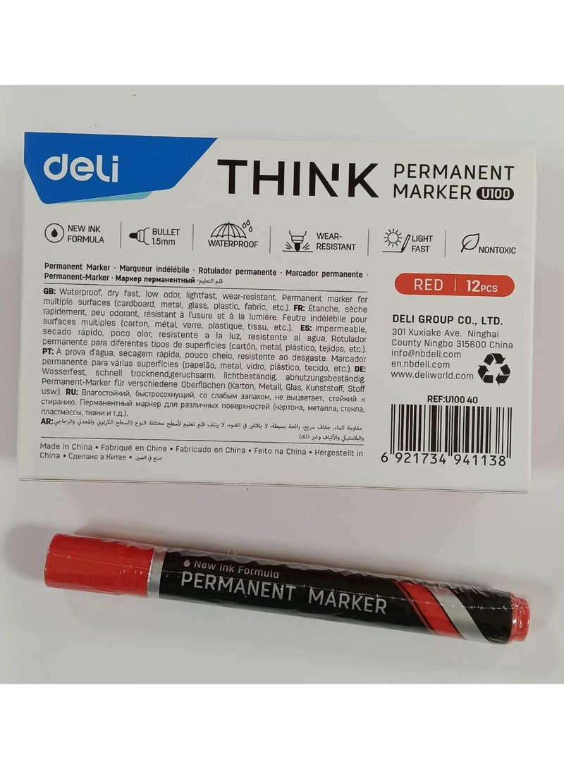 ديلي قلم تحديد دائم من ديلي ثينك - أحمر، رأس 1.5 مم، عبوة من 12 قلمًا - U10040 - Image 2