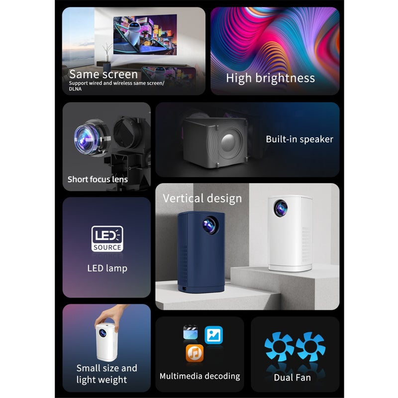 T30 Projector  WiFi Projector Multi-functional Home Projector Mini Portable Screen Mirroring Projector Resolution 1920 x 1080 Heat Dissipation Design Supports Wired and Wireless Screen Mirroring Built-in Speakers Supports iOS and Android Systems - Image 5