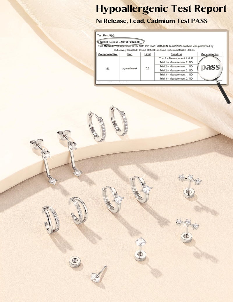 MILACOLATO 6 Pairs Silver Earrings Stacks for Women Trendy Dainty 14K Gold Plated Small Stud Huggie Hoop Earring Sets for Multiple Piercing Hypoallergenic Flat Back Cartilage Earrings for Sensitive Ears SS - Image 5