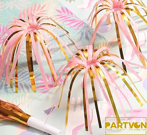 PARTVON 24 Pieces Gold Pink Noise Maker Girl Party Decoration Favor Squawkers Blowouts Whistle Party Blower for Birthday Baby Shower Bachelorette Wedding New Year Party Supplies - Image 5