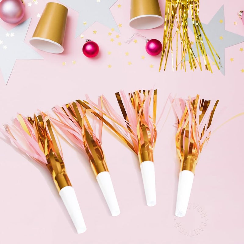 PARTVON 24 Pieces Gold Pink Noise Maker Girl Party Decoration Favor Squawkers Blowouts Whistle Party Blower for Birthday Baby Shower Bachelorette Wedding New Year Party Supplies - Image 3