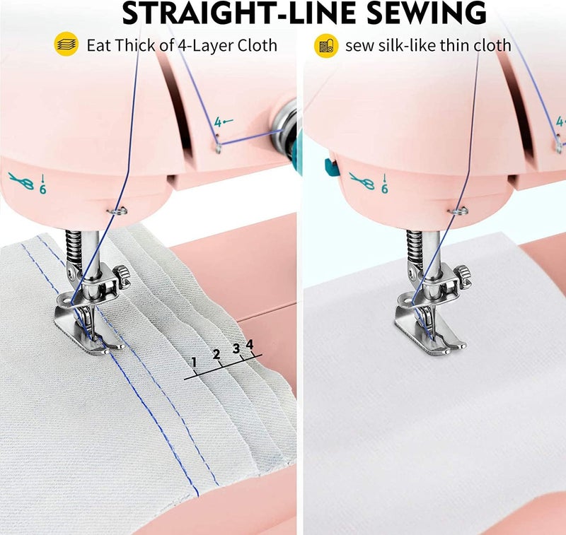 Magicfly Mini Sewing Machine with Extension Table, Dual Speed Portable Sewing Machine for Beginners with Light, Sewing Kit for Household Use, Pink - Image 4