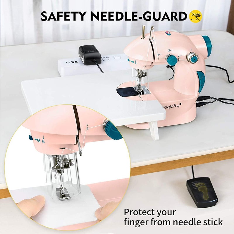 Magicfly Mini Sewing Machine with Extension Table, Dual Speed Portable Sewing Machine for Beginners with Light, Sewing Kit for Household Use, Pink - Image 5