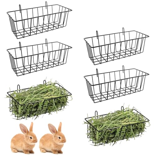 GBACHOOSE 6PCS Rabbit Hay Feeder Bunny Hay Feeder Heavy Duty Metal Rack with Hooks, 9x4x3 Inch Rabbit Hay Holder Cage Hanging Hay Holder for Rabbits Bunny Guinea Pig (Black) - Image 1