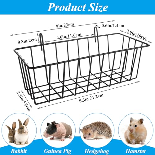 GBACHOOSE 6PCS Rabbit Hay Feeder Bunny Hay Feeder Heavy Duty Metal Rack with Hooks, 9x4x3 Inch Rabbit Hay Holder Cage Hanging Hay Holder for Rabbits Bunny Guinea Pig (Black) - Image 2