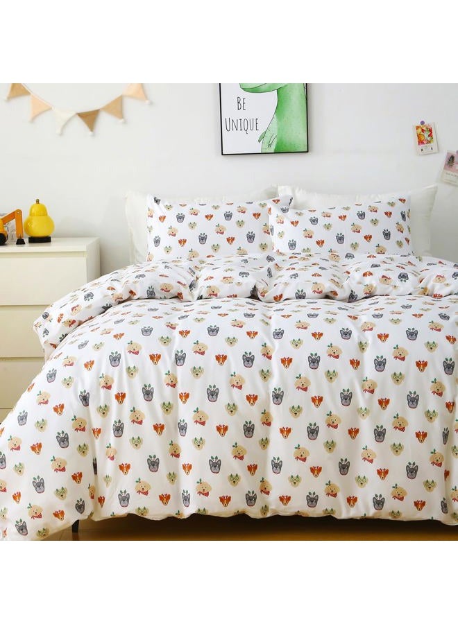 Ivellow Queen Duvet Cover Set Dog Animal White 100% Cotton Duvet Cover for Kids Cute Bedding Set 3Pcs Ultra Soft Breathable Kids Duvet Cover Patterned Cartoon Comforter Cover Boys Girls Toddler Teen - Image 1