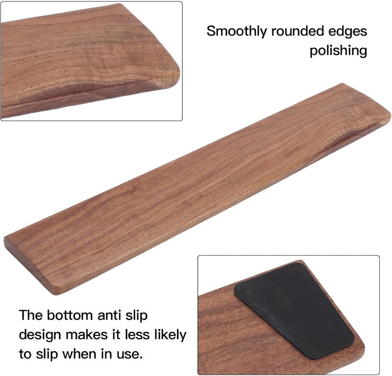 Wooden Wrist Rest, 17.32x3.15in Ergonomic Walnut Wood Palm Rest, Durable Gaming Wooden Keyboard Wrist with Non Slip Palm Pad, for 104 Keys Keyboard Office Home - Image 2