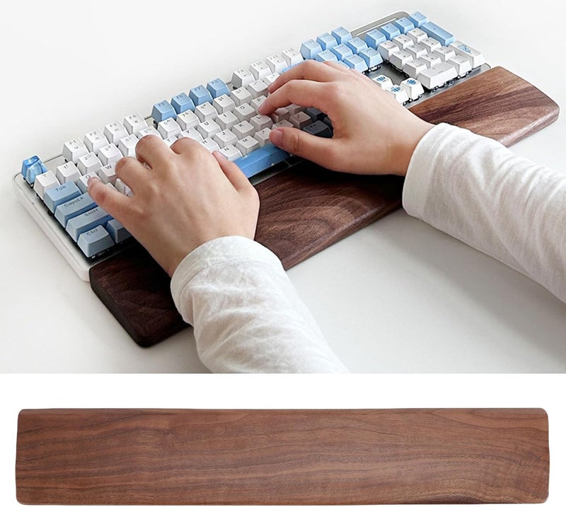 Wooden Wrist Rest, 17.32x3.15in Ergonomic Walnut Wood Palm Rest, Durable Gaming Wooden Keyboard Wrist with Non Slip Palm Pad, for 104 Keys Keyboard Office Home - Image 5