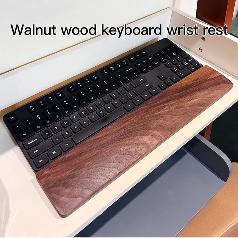 Wooden Wrist Rest, 17.32x3.15in Ergonomic Walnut Wood Palm Rest, Durable Gaming Wooden Keyboard Wrist with Non Slip Palm Pad, for 104 Keys Keyboard Office Home - Image 4