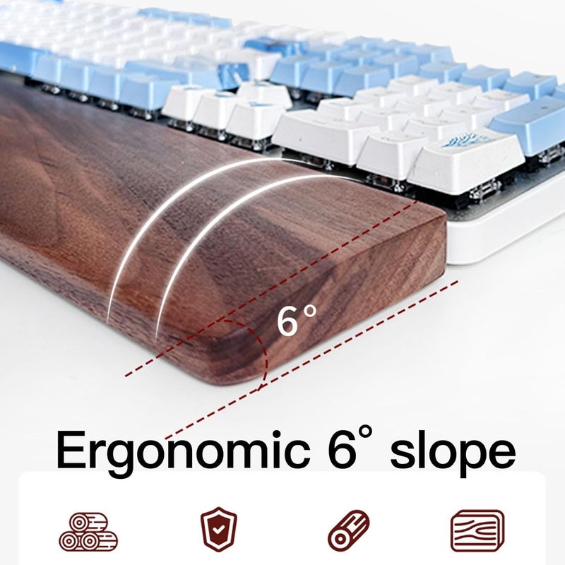 Wooden Wrist Rest, 17.32x3.15in Ergonomic Walnut Wood Palm Rest, Durable Gaming Wooden Keyboard Wrist with Non Slip Palm Pad, for 104 Keys Keyboard Office Home - Image 3