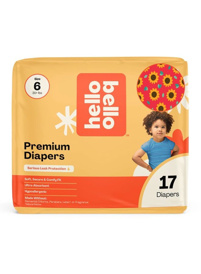 Hello Bello Diapers, Size 6 (35 lbs) Flower Child, 17 Count of Premium Disposable Baby Diapers, Hypoallergenic with Soft, Cloth-Like Feel - Image 1