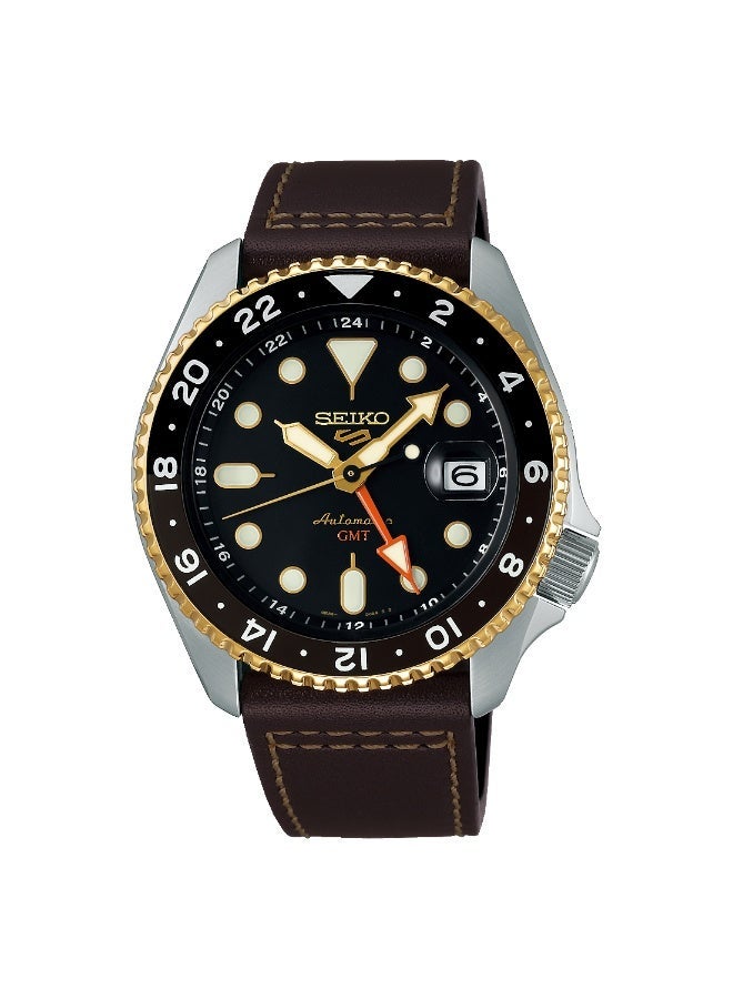 Seiko 5 Sports Men's Automatic GMT Watch SSK036K | Black Dial Brown Leather Strap - Image 1