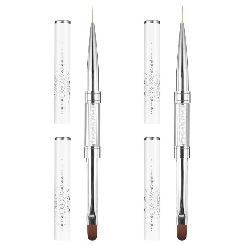 cobee 2 Pcs Double Ended French Tip Brush Hard Gel, Nail Builder Gel Brush, Brush Liner for Design Professional Nail Art - Image 1
