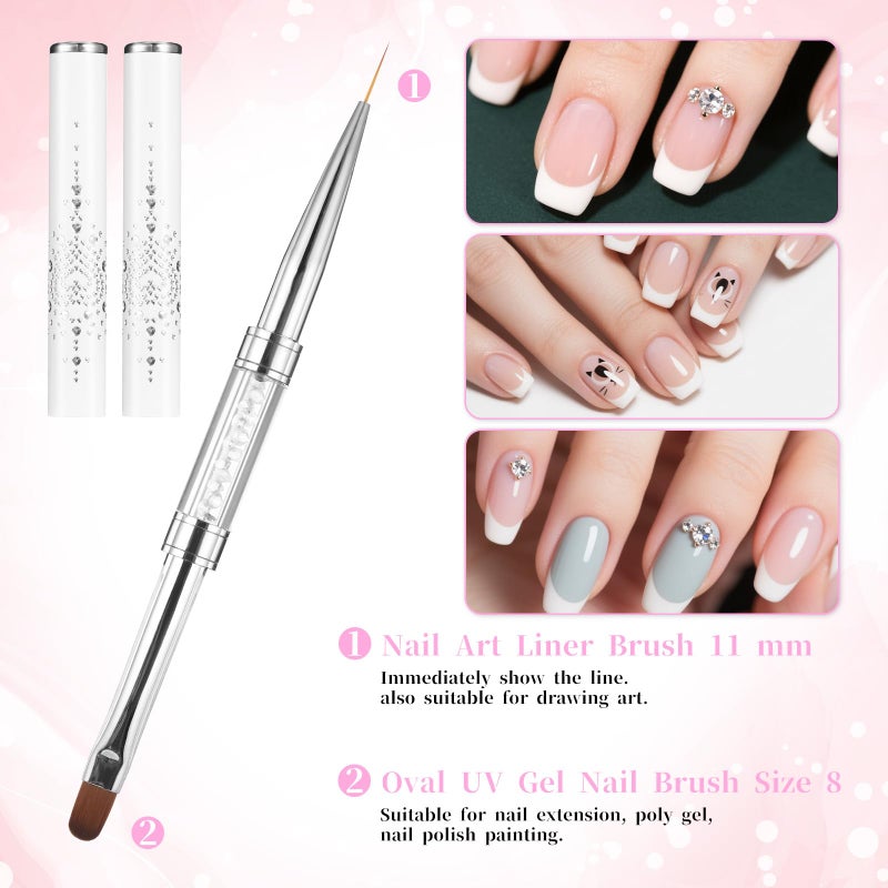 cobee 2 Pcs Double Ended French Tip Brush Hard Gel, Nail Builder Gel Brush, Brush Liner for Design Professional Nail Art - Image 4
