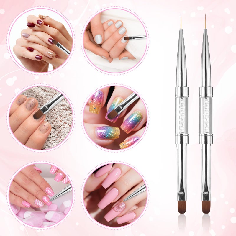 cobee 2 Pcs Double Ended French Tip Brush Hard Gel, Nail Builder Gel Brush, Brush Liner for Design Professional Nail Art - Image 2