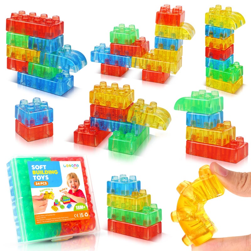 LESONG Sensory Building Toys for Toddlers 24PCS Squeezable Silicone Stacking Toys Early Learning Construction Playset for Preschool Manual Skills Birthday Gifts - Image 2