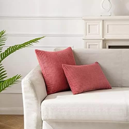 Guffaw Corduroy Rectangular Cushion Covers, Size 12x18, Pack of 2, Multiple Colors (2, CB RED) - Image 5