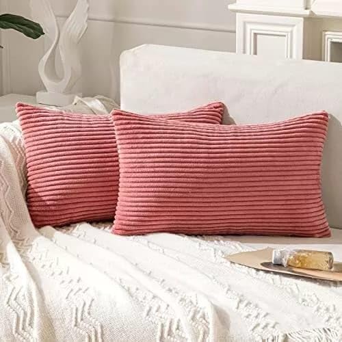 Guffaw Corduroy Rectangular Cushion Covers, Size 12x18, Pack of 2, Multiple Colors (2, CB RED) - Image 1
