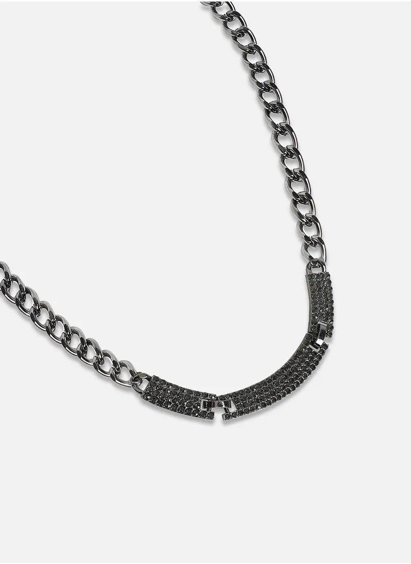 SOHI Crystal Cluster Collar Necklace - Dark Silver-Colour