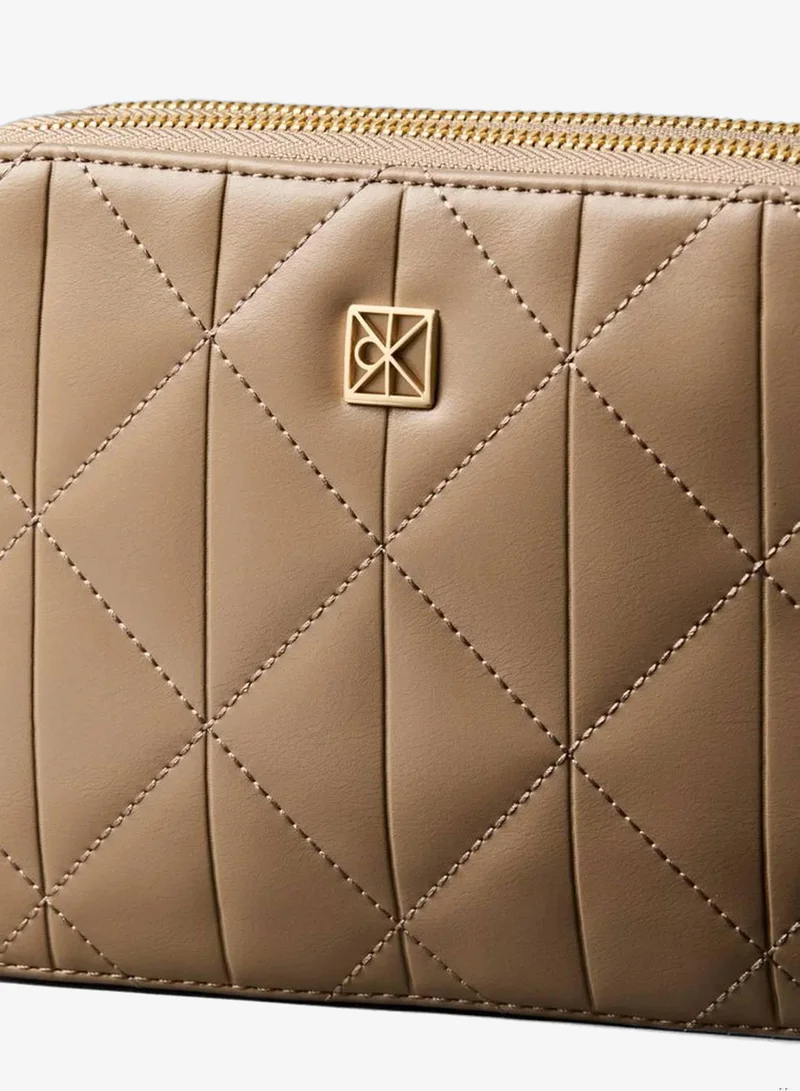 Calvin Klein Desert Taupe Quilted Emblem Logo Double Zip Camera Bag for Women | Best Price UAE